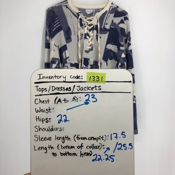 Urban Outfitters Out From Under  Blue & White Lace-Up Knit Henley Top size S - Picture 12 of 13